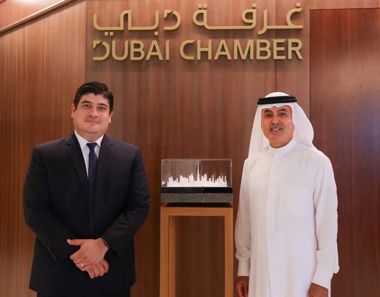 Abdul Aziz Al Ghurair with the 48th president of Costa Rica, Carlos Alvarado Quesada, at the Dubai Chambers headquarters