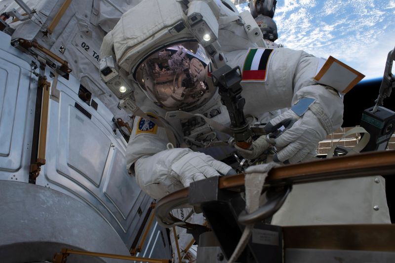 A photo of Sultan Al Neyadi taken while he was performing his first spacewalk at the starboard side of the ISS