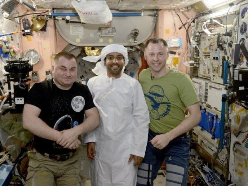 Hazza Al Mansouri wearing an Emirati kandura during his mission