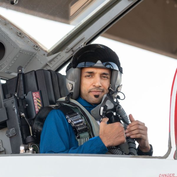 Sultan Al Neyadi's photo taken while he was seated in the cockpit of a T-38 Talon jet