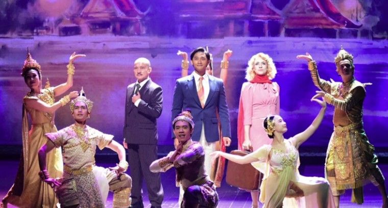 Josh Dela Cruz (third standing from right) in Waterfall- A New Musical