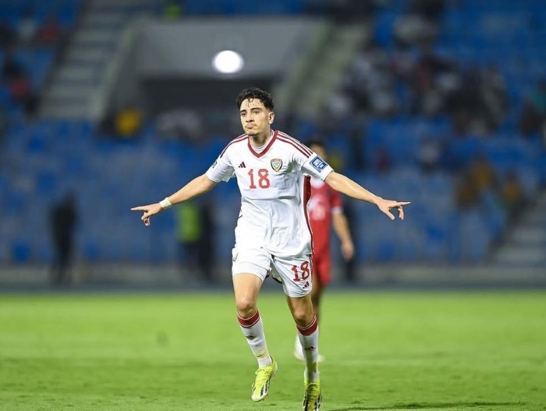 Hazim Abbas wearing jersey number 18, representing the United Arab Emirates national football team