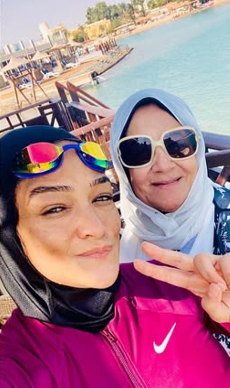 Manal Rostom with her mother