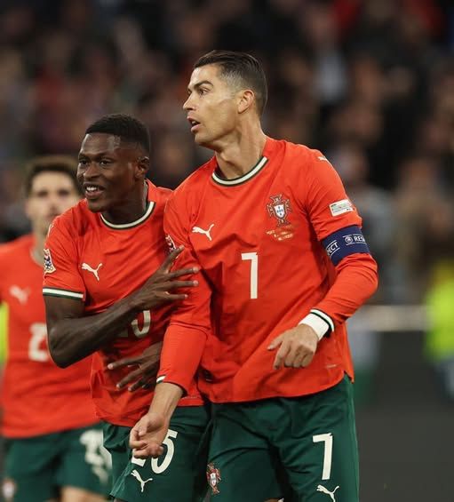A still of Nuno Mendes assisting Cristiano Ronaldo