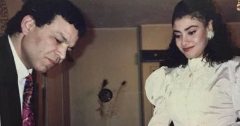 Nashwa Mustafa with Mohamed Emad during their engagement ceremony